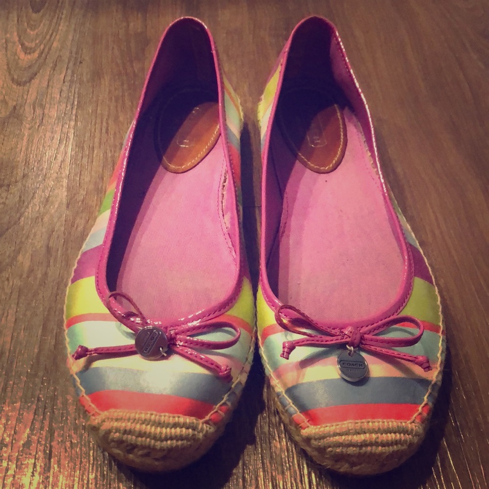 Coach colorful striped flats